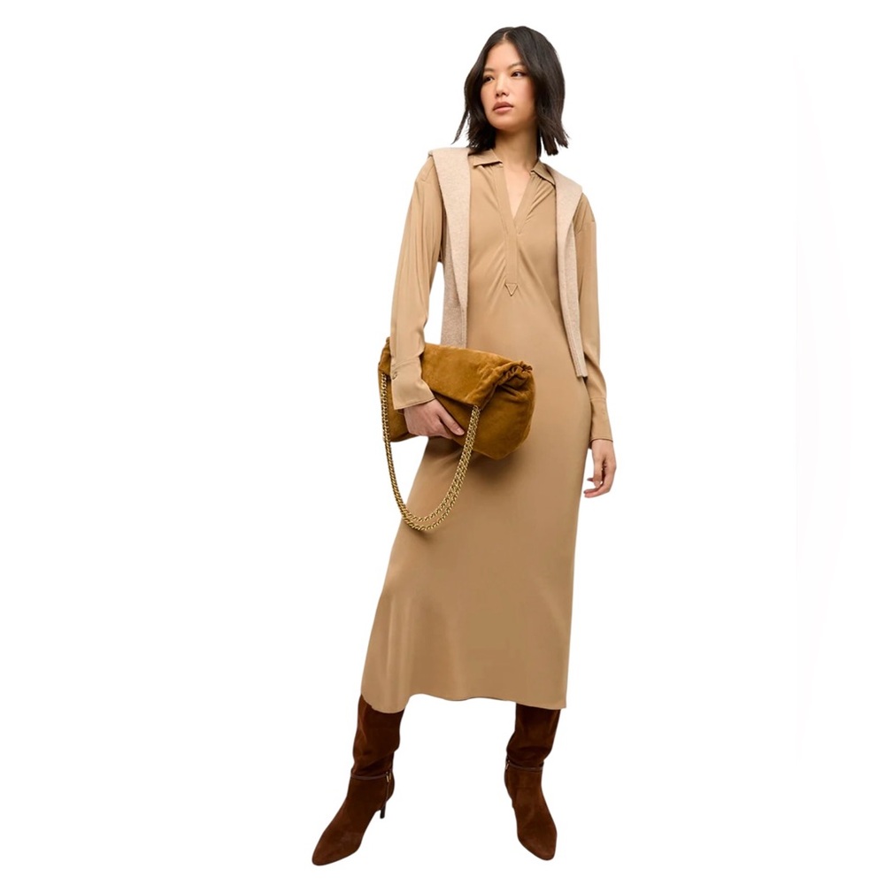 VERONICA BEARD Liberty Dress • Long Sleeve Maxi Tan Size 2 XS - Picture 2 of 10